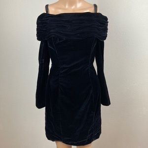 Vintage 90's Rampage Black Velvet Off the Shoulder Dress Size 7